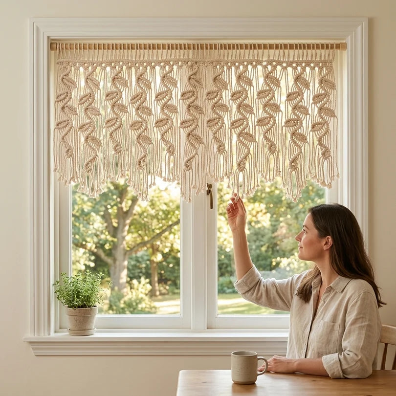 Macrame Curtain with Boho Curtain Panel