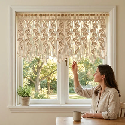 Macrame Curtain with Boho Curtain Panel
